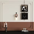Elegant Modern Wall Decor With Artwork Ring Lamp Candles And Cups 3d model