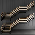 Modern Minimalist Staircase Interior With Wooden Treads Black Railing And Gray Walls