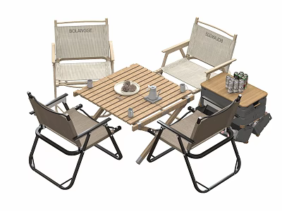 Outdoor Leisure Chairs With Woven Design And Wooden Table For Garden Patio 3d model