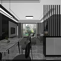 Modern Living and Dining Room Interior With Gray Sofa Coffee Tables TV And Dining Table