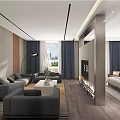 Modern Hotel Guest Room Interior With Bed Sofa Area Writing Desk And Potted Plant