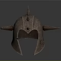 Ancient Metal Helmet With Spiked Top Pointed Protrusions And Riveted Armor Design Features