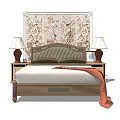 Background Double Bed Interior Design With Floral Wallpaper Bedside Tables And Table Lamps