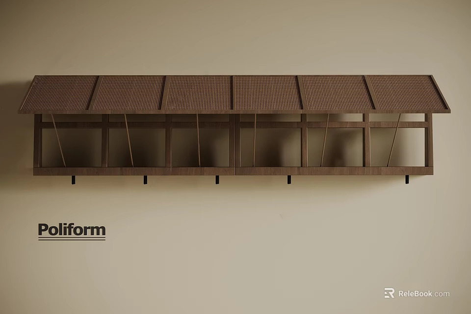 Carved Wooden Lattice Window Design Featuring Roof Like Top And Wall Mounted Structure 3d model 