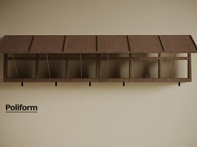 Carved Wooden Lattice Window Design Featuring Roof Like Top And Wall Mounted Structure 3d model