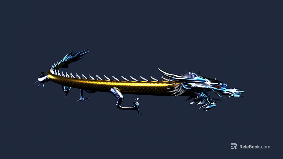 Game and Movie Dragon Character With Blue Gold Scales Sharp Claws And Ornate Wings 3d model 