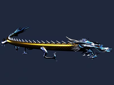 Game and Movie Dragon Character With Blue Gold Scales Sharp Claws And Ornate Wings 3d model