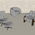 Modern Light Colored Upholstered Leisure Chairs With Wooden Legs And Ottoman In Interior Setting