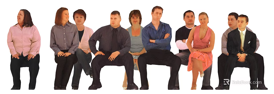 Group of Diverse People Sitting Together With Different Postures And Clothing 3d model 
