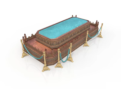 Elaborate Carved Sculpture With Brown Base Blue Lid And Golden Pillar Barriers 3d model
