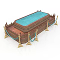 Elaborate Carved Sculpture With Brown Base Blue Lid And Golden Pillar Barriers
