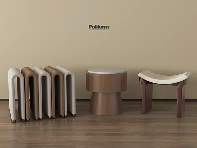 Modern Design Wooden Stools With Foldable Round And Curved Leather Seat Styles 3d model