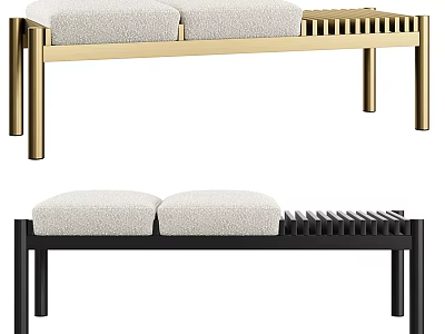 Modern Two Seat Sofa Bench With Gold Black Frame And Light Upholstery Design 3d model