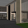Modern Hotel Lobby Interior Design With Columns Mesh Partitions And Dark Floor Tiles