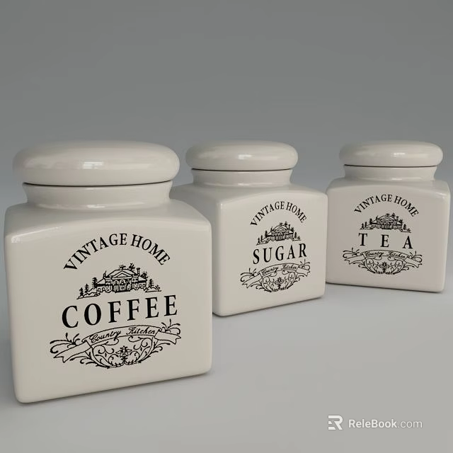 Vintage Home White Ceramic Kitchen Storage Jars For Coffee Sugar Tea 3d model