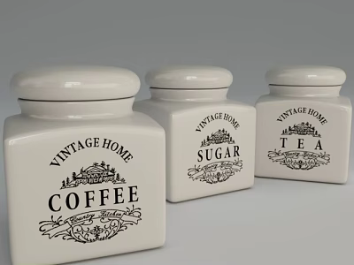 Vintage Home White Ceramic Kitchen Storage Jars For Coffee Sugar Tea 3d model