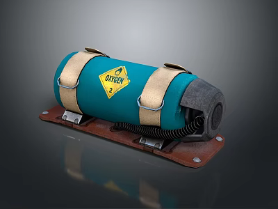 Commercial Cylindrical Teal Equipment With Yellow ATOSH 3 Label And Brown Base Straps 3d model