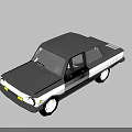 Vintage Low Poly Sedan Car With Black Silver Body And Illuminated Polygon Wheels