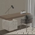 Modern Luxury Wooden Home Study Desk With Marble Storage Cabinet And Stylish Upholstered Chair