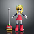 3D Game Character With Blonde Hair Green Ears Red Dress Red Boots And Broom