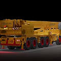 Yellow Potain Heavy Duty Crane With Extended Boom And Multiple Red Wheels