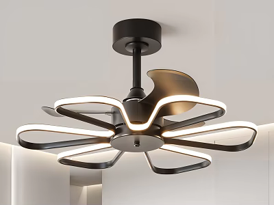 Modern Black Leaf Shaped Chandelier With Illuminated LED Strips And Minimalist Design 3d model
