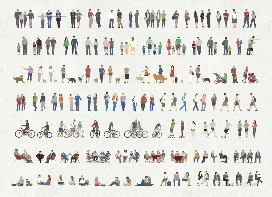 Group of People Walking Cycling Sitting Standing and Interacting in Daily Scenes 3d model 
