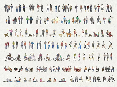 Group of People Walking Cycling Sitting Standing and Interacting in Daily Scenes 3d model