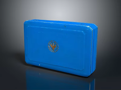 Elegant Decorative Ornament Set With Blue Rectangular Box And Golden Emblem 3d model