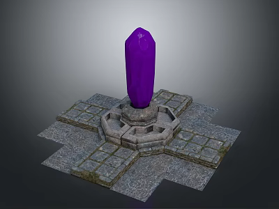 Scenic Landscape With Purple Crystal Pillar On Stone Platform And Square Tiles 3d model