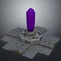 Scenic Landscape With Purple Crystal Pillar On Stone Platform And Square Tiles