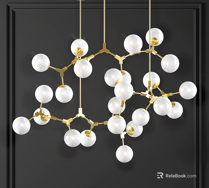 Modern Chandelier With Golden Frame And White Spherical Bulbs For Interior 3d model 