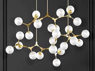 Modern Chandelier With Golden Frame And White Spherical Bulbs For Interior 3d model