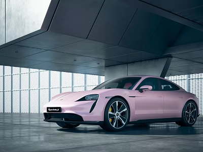 Pink Porsche Taycan Electric Sedan Sleek Design In Modern Indoor Space 3d model
