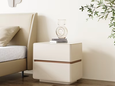 Modern Minimalist Cream White Bedside Table With Books And Glass Vase By Bed 3d model