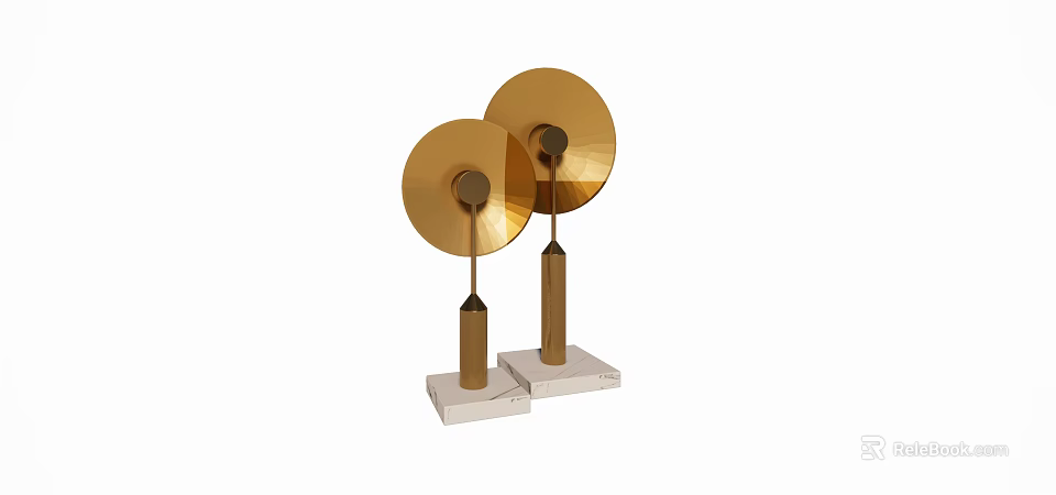 Golden Circular Decorative Ornament Set With Two White Metal Bases 3d model 