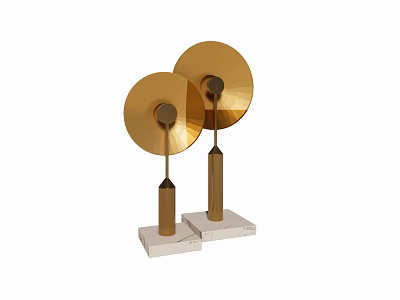 Golden Circular Decorative Ornament Set With Two White Metal Bases 3d model