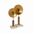 Golden Circular Decorative Ornament Set With Two White Metal Bases