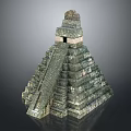 Ancient Pyramid Structure With Stepped Levels And Stone Temple Architecture