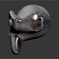 Gray Monkey Head Sculpture With Large Eyes Prominent Nose And Ears