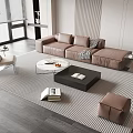 Sofa Coffee Table Combination Module Combination Sofa Coffee Table Single Person Leisure Chair Sofa Background Wall Floor Lamp Carpet Side Table Jewelry Ornaments 3d model