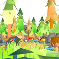 Vibrant Natural Scene With Colorful Trees Various Flowers Rocks Small Stream And Green Grass