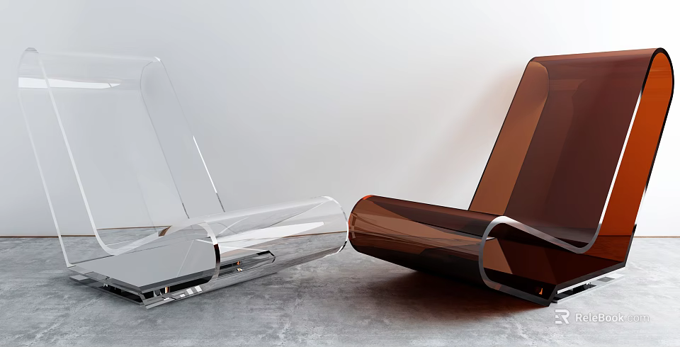 Modern Minimalist Single Chair With Transparent And Brown Acrylic Sleek Design On Gray Floor 3d model 