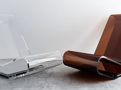 Modern Minimalist Single Chair With Transparent And Brown Acrylic Sleek Design On Gray Floor 3d model