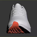White Nike Running Shoes Featuring Blue Swoosh Logo And Red Toe Design On Gray Surface