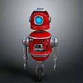 Red Robot Character With Blue Eyes Silver Arms And Single Wheel