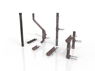 Rusty Industrial Metal Pipe Fittings With Elbows Straights And Connectors 3d model