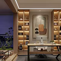 Modern Living and Dining Room Interior With Open Layout Sofa Coffee Table TV Wall Marble Lighting