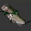 Fantasy Game Movie Character Fairy With Green Wings Standing By Giant Rainbow Trout
