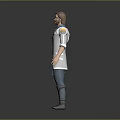 Futuristic Male Character Wearing Detailed White And Blue Outfit With Yellow Accents And Arm Guards